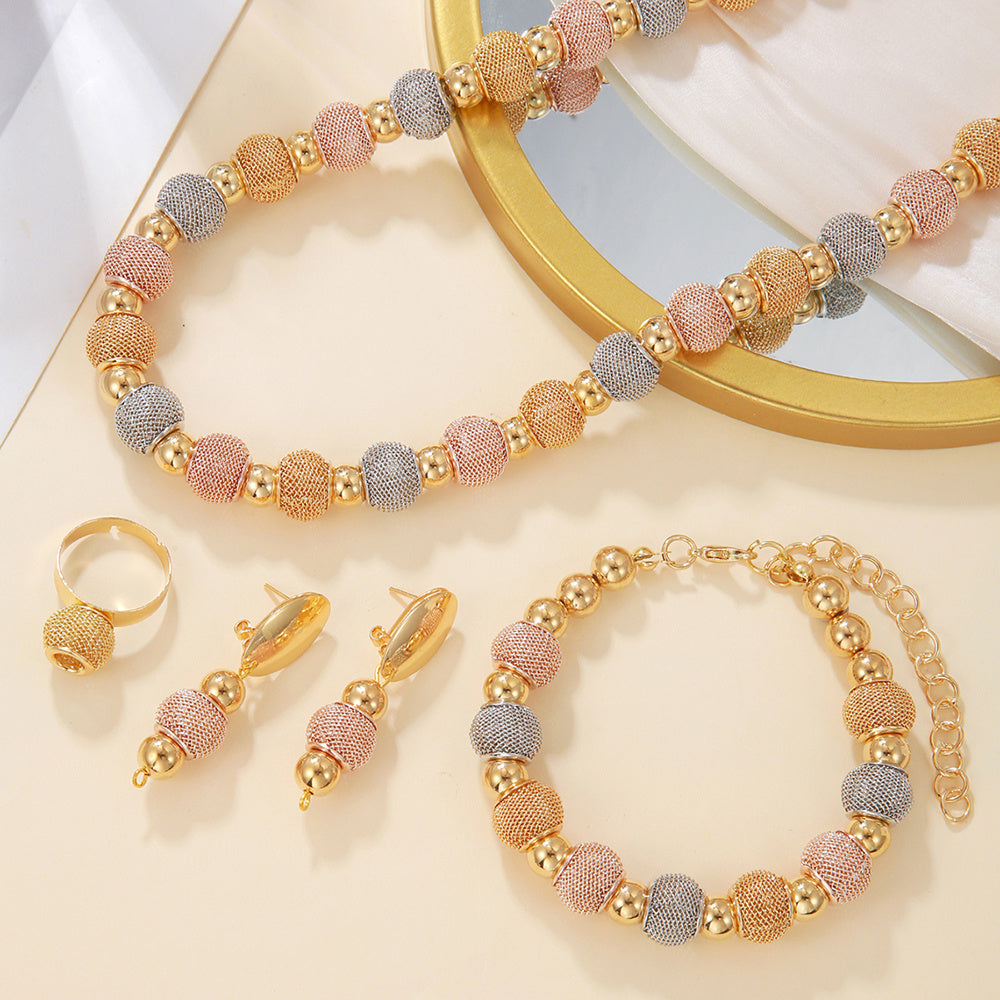 5 pezzi alla moda collane di perline metalliche orecchini di perline dorate bicolore bracciali adatti per l'uso quotidiano regali di gioielli per le feste