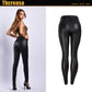 Black Pu High Waist Velvet Padded Faux Leather Pants