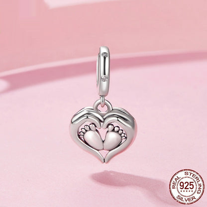 Guardian Pendant 925 Silver Creative Heart Footprints Beaded