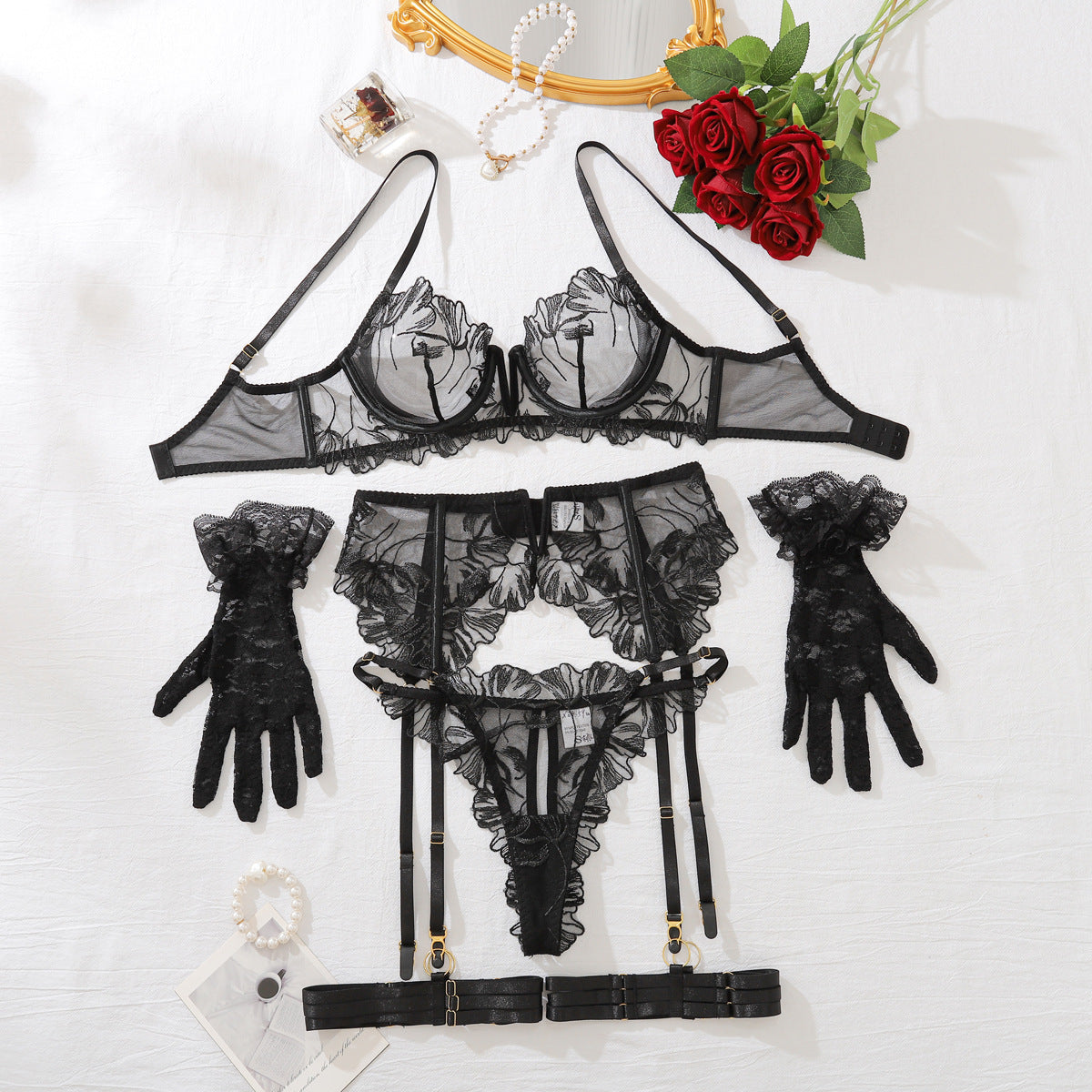Set reggiseno intimo donna e giarrettiera intimo set cinque pezzi