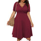 Plus Size Solid Color And V-neck Fashion Casual Fat Woman Commuter Short Sleeve