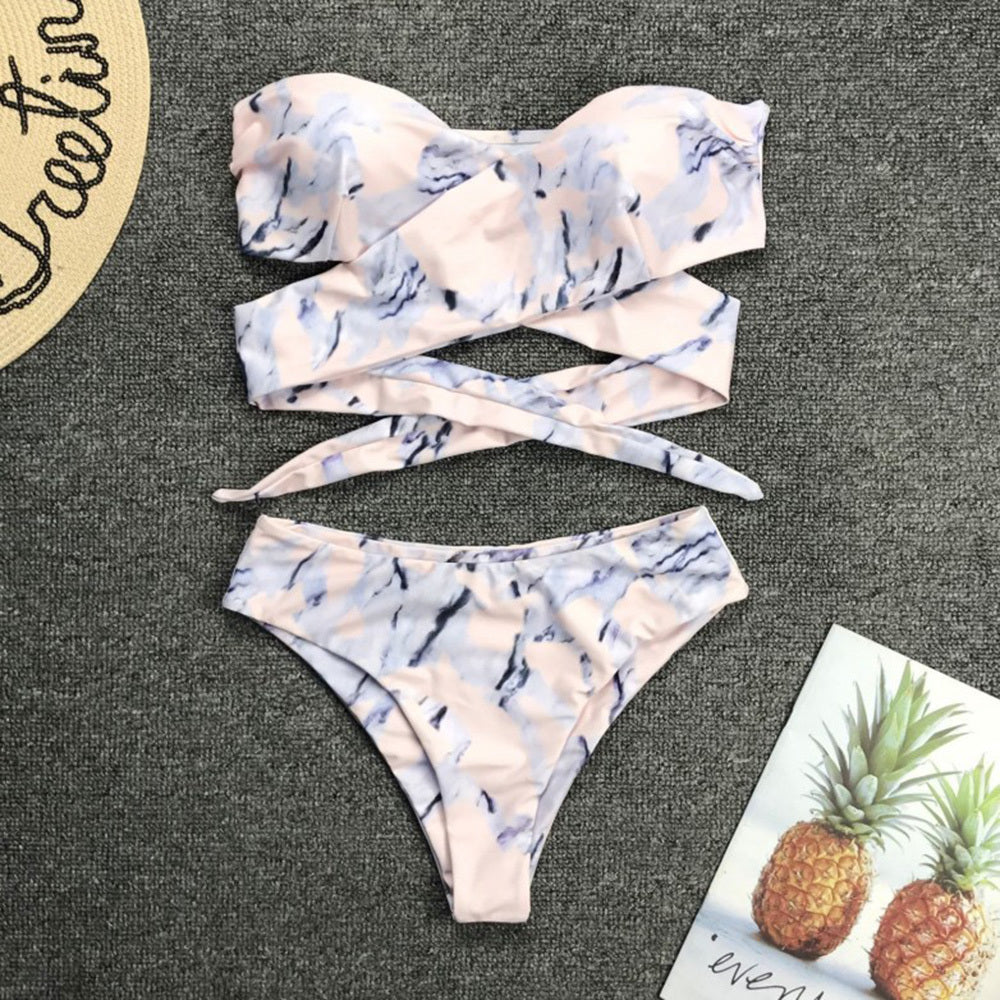 Sexy geraffter Bandage-Bikini-Badeanzug mit hoher Taille für Damen