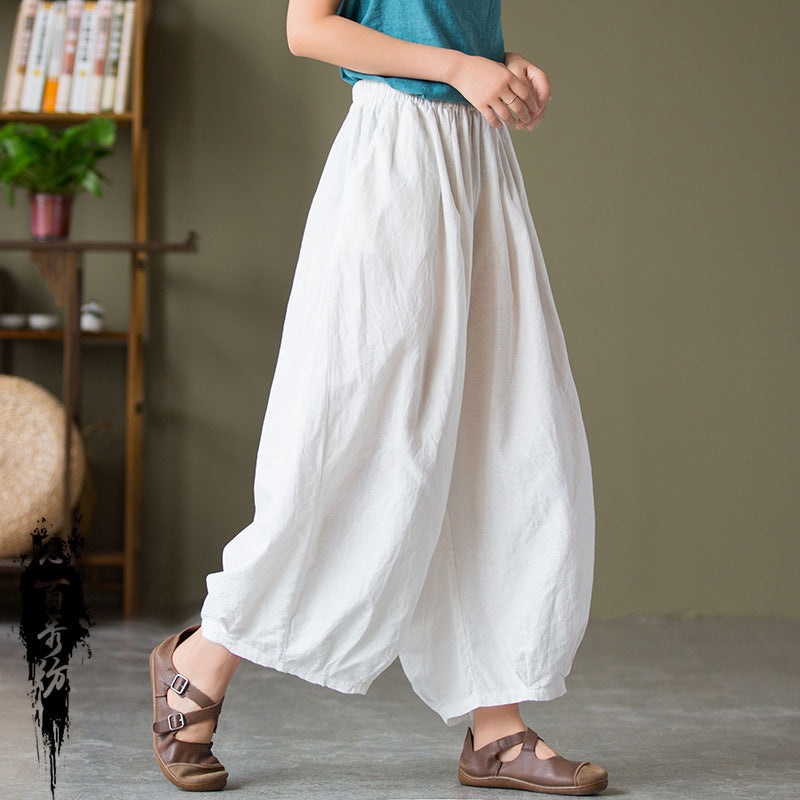 Bloomers in lino lavato sabbia da donna in cotone e lino