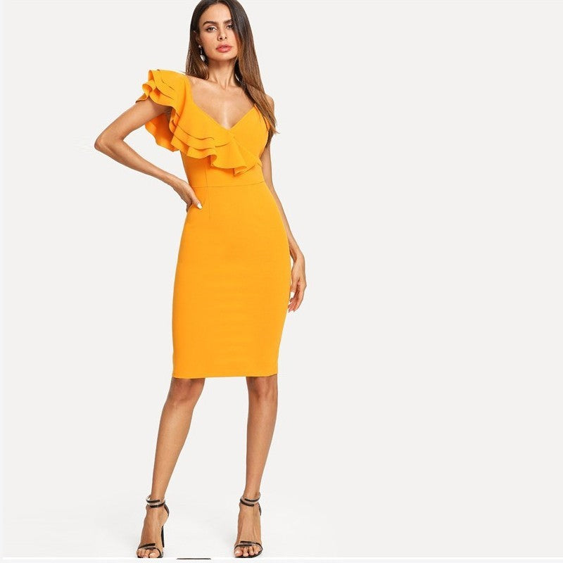 Women Summer Knee Length Slim Pencil Dress