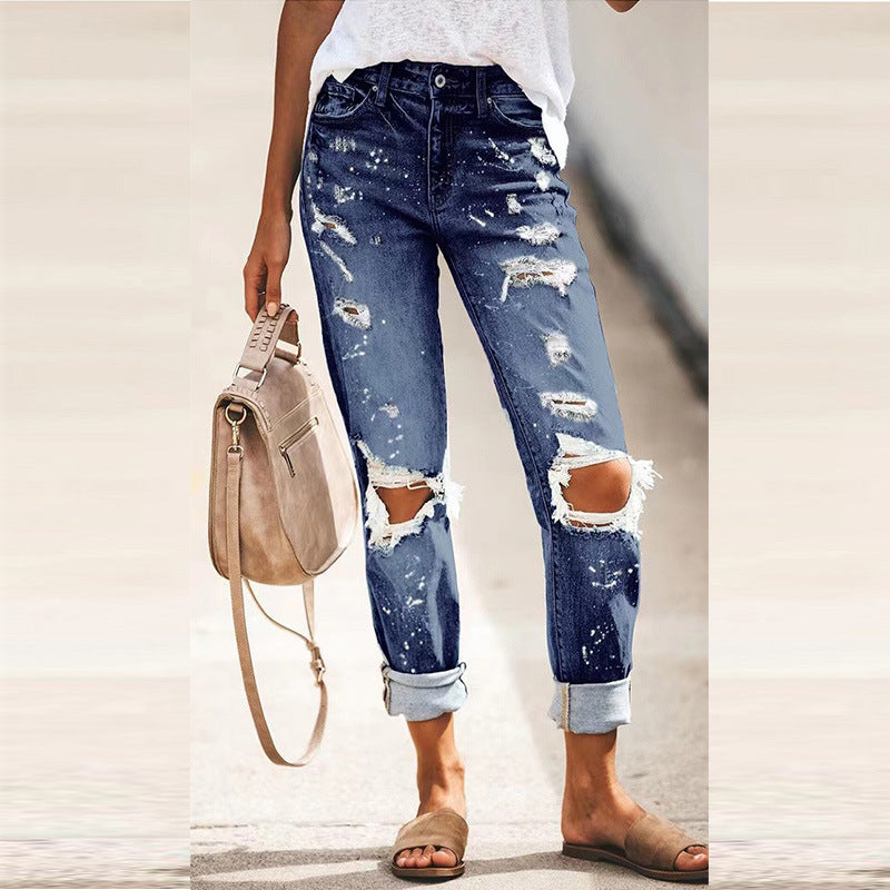 Jeans strappati di prodotti europei da donna dritti