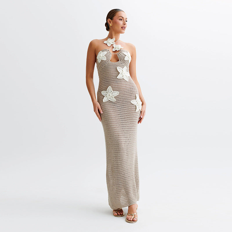 Schlankes Neckholderkleid mit Sternen, Sommer, sexy, Strand, lange Kleider, Damenbekleidung