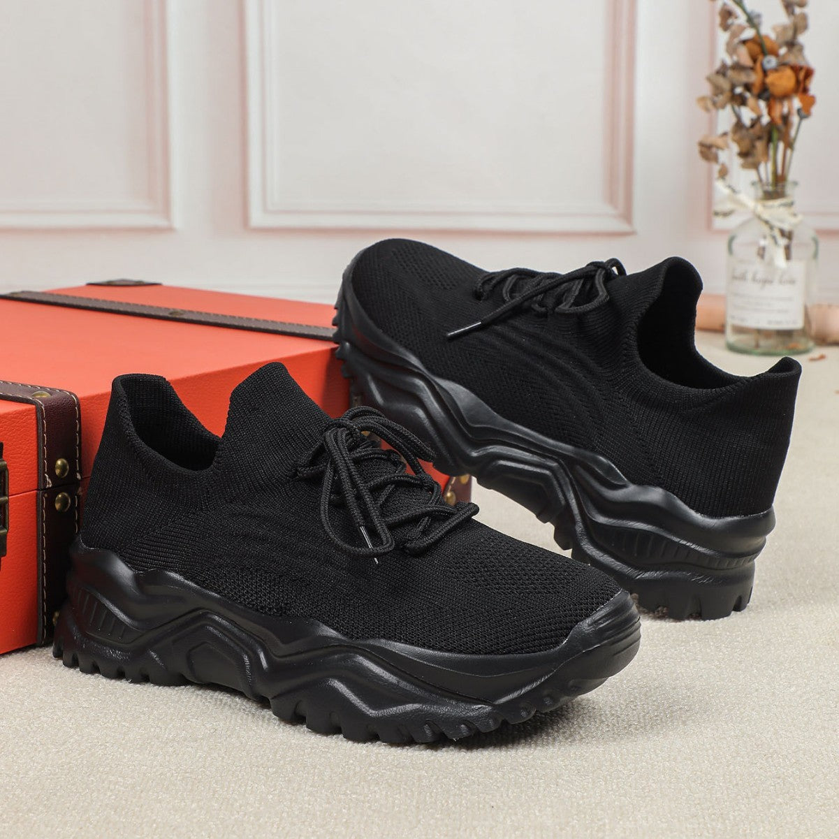 Scarpe sportive da donna in Flyknit traspirante e alla moda, taglie forti, per primavera e autunno