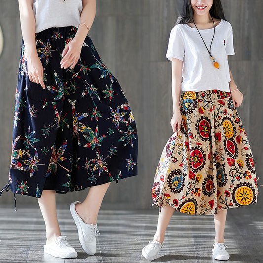 Women's Cotton Linen Ethnic Print Bloomers