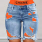 Color Contrast Patchwork Ripped Fake Two-piece Denim Shorts