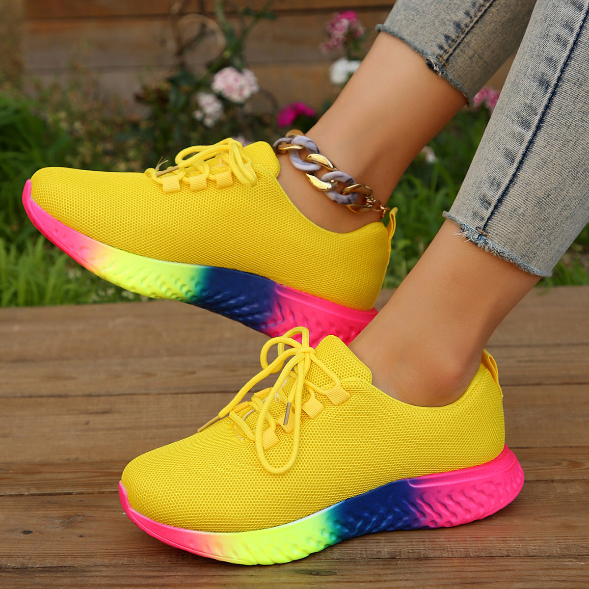 Scarpe con tacco basso elasticizzate arcobaleno taglie forti da donna