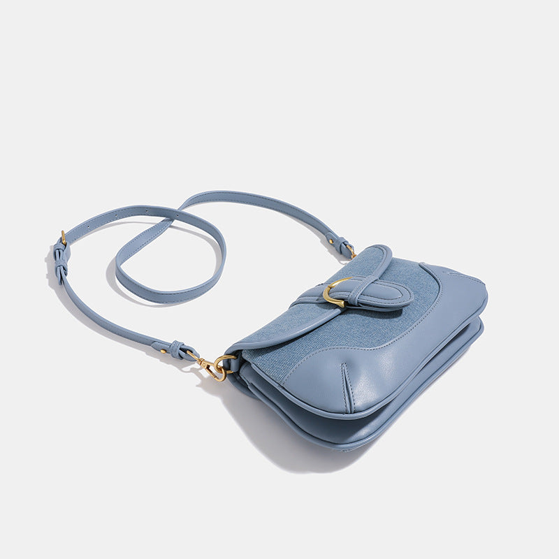 Borsa da ascellare retrò blu denim da donna