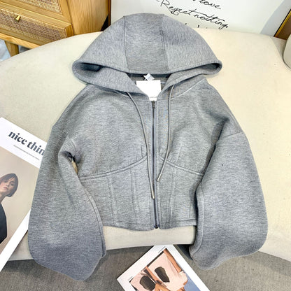 Maglione di cotone grigio, pantaloni, set casual sportivo