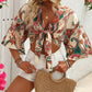 Women Bohemian Style Printed Long Sleeve Tie-Up Top