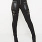 Women's Black Stitching Leather Zipper Trousers