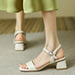 Women's Chunky Heel Vintage Leather Word Buckle Sandals