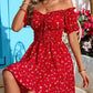 Holiday Off Shoulder Ruffle Trim High Waist Beach Dress For Women