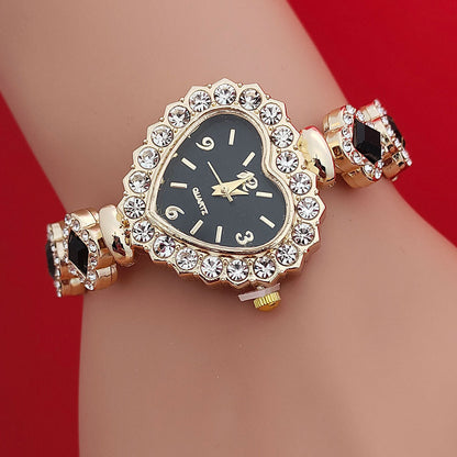 Orologio da polso con forma di amore alla moda, set di orologi al quarzo con cuore colorato e diamanti, moda da donna