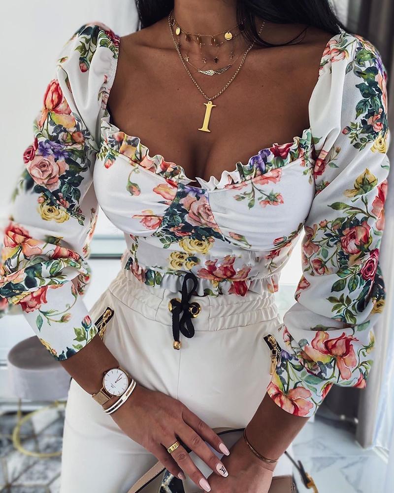 T-shirt a maniche lunghe con stampa di fiori di rosa disponibile in magazzino