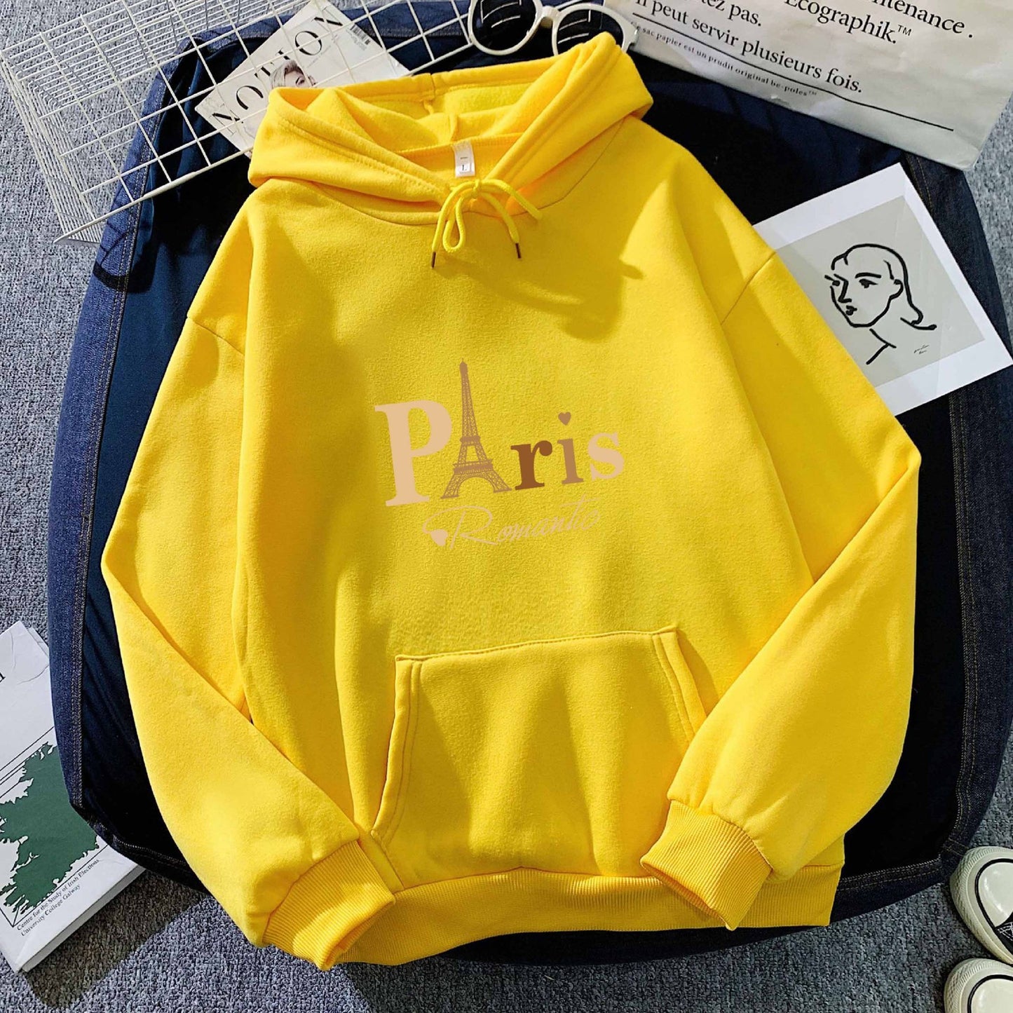 Felpa con cappuccio stampata con lettere, top da coppia femminile