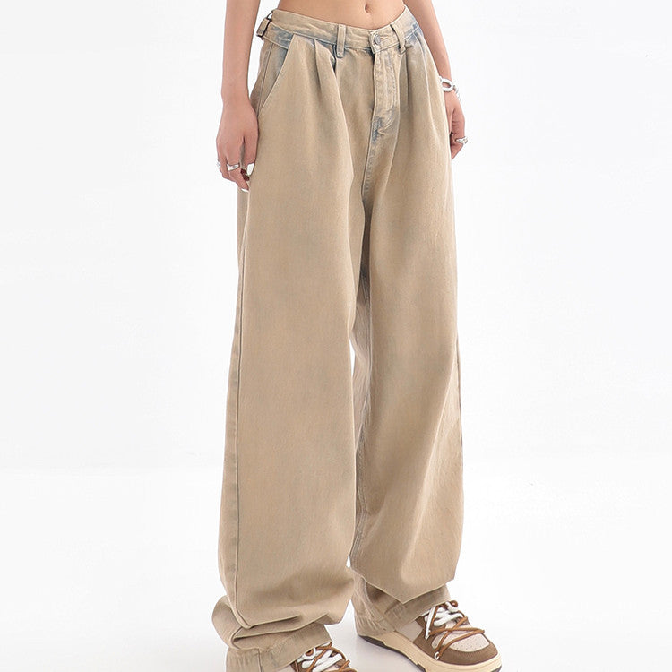 Women's Vintage Washed High Waist Loose Straight Casual Pants