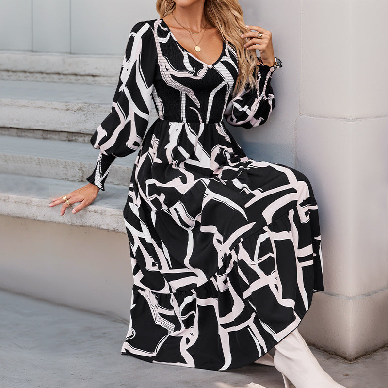 Europäisches und amerikanisches Kleid mit geometrischem Druck