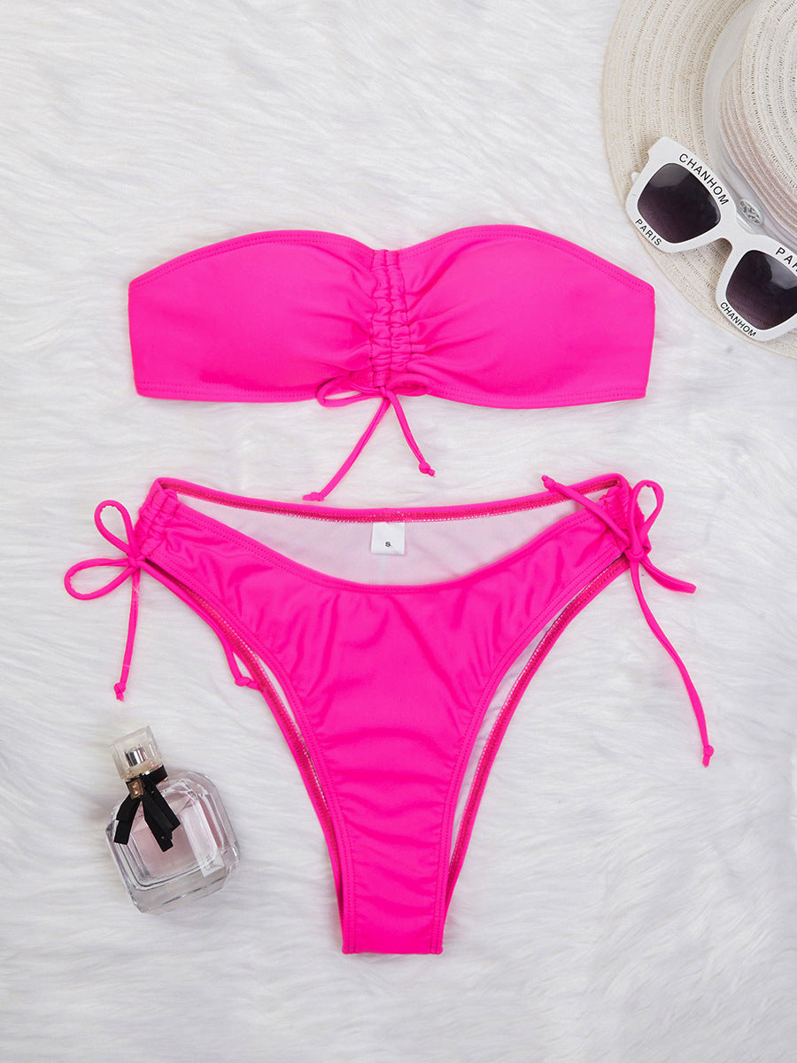 Kordelzug Design Tube Bikini Sommer Einfarbig Sexy Badeanzug Für Strand Party Damenbekleidung