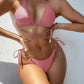 Women's Solid Color Bandage Split Swimsuit Bikini