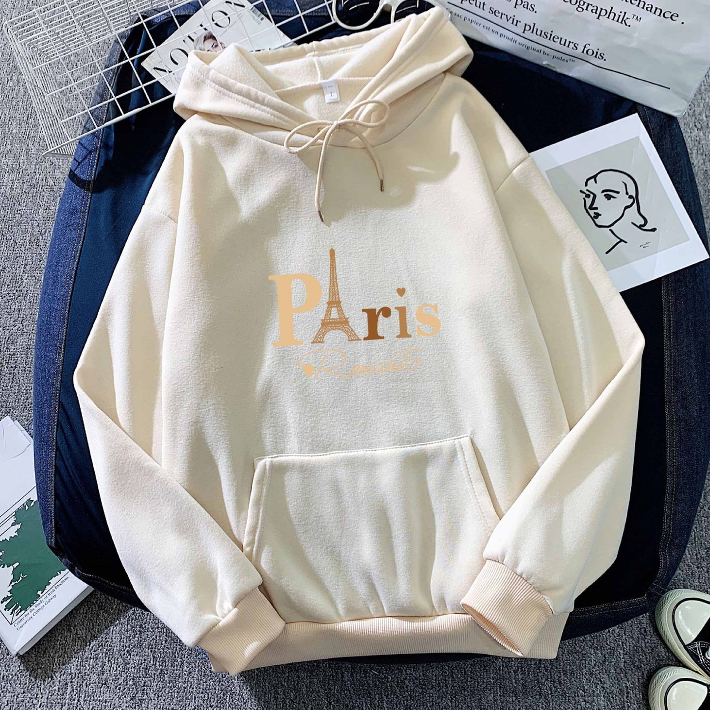 Felpa con cappuccio stampata con lettere, top da coppia femminile