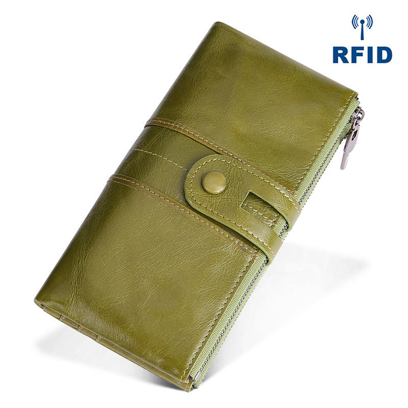 Portafoglio lungo da donna in pelle retrò con RFID