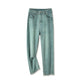 Jeans dritti ricamati cropped verde menta da donna