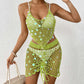 Women's Vacation Beach Suit Sequin Stitching Bikini Two-piece Set Blouse