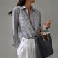 Loose Pockets Striped Contrast Color Cardigan Women's Clothes Top