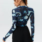 Round Neck Pullover Printed Crop Long Sleeve Top