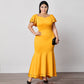 V-neck Short Sleeve Stitching High Waist Plus Size Ruffle Dress Women