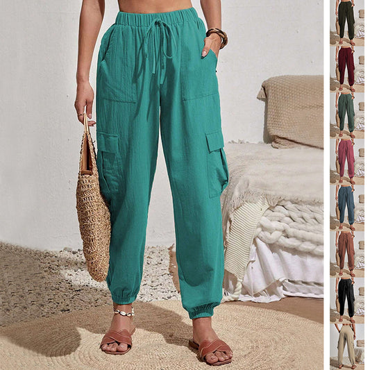 Nuova tuta con coulisse e tasche, pantaloni estivi alla moda, casual, versatili, tinta unita, pantaloni skinny, abbigliamento da donna