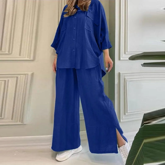 Camicia da donna in cotone e lino, manica lunga, abito