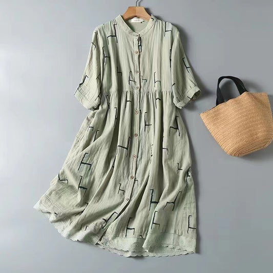 Stile Doppio strato di filato di cotone Retro Dress Donna