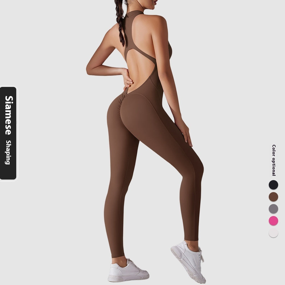Tuta sportiva lunga modellante per la schiena, aderente e ad alta resistenza, tinta unita, effetto nude