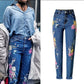 High-rise Slim-fit Straight-leg Jeans With Front And Back Embroidery