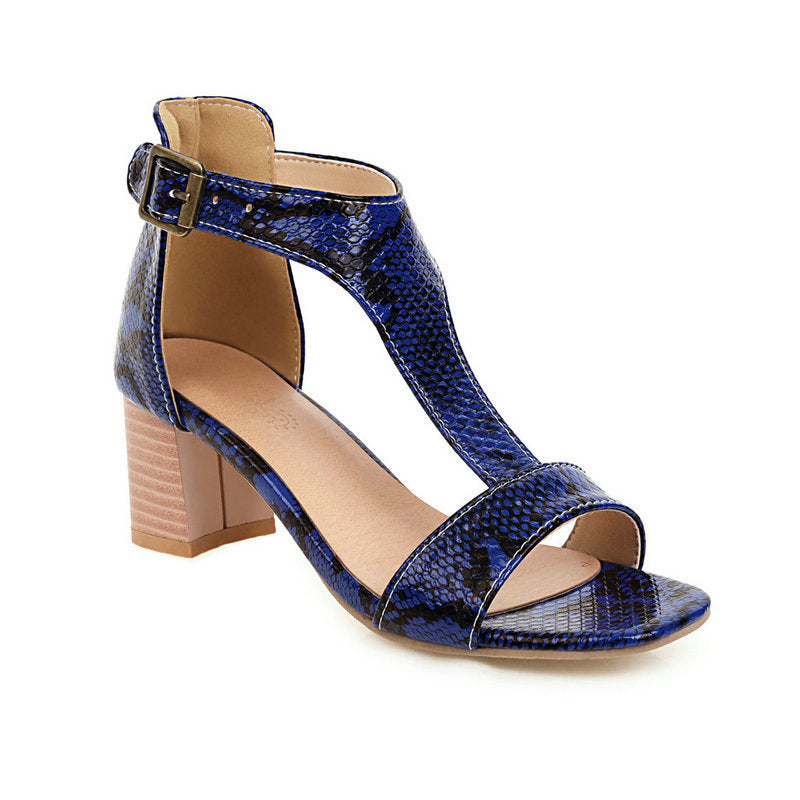 Snakeskin high-heeled chunky sandals