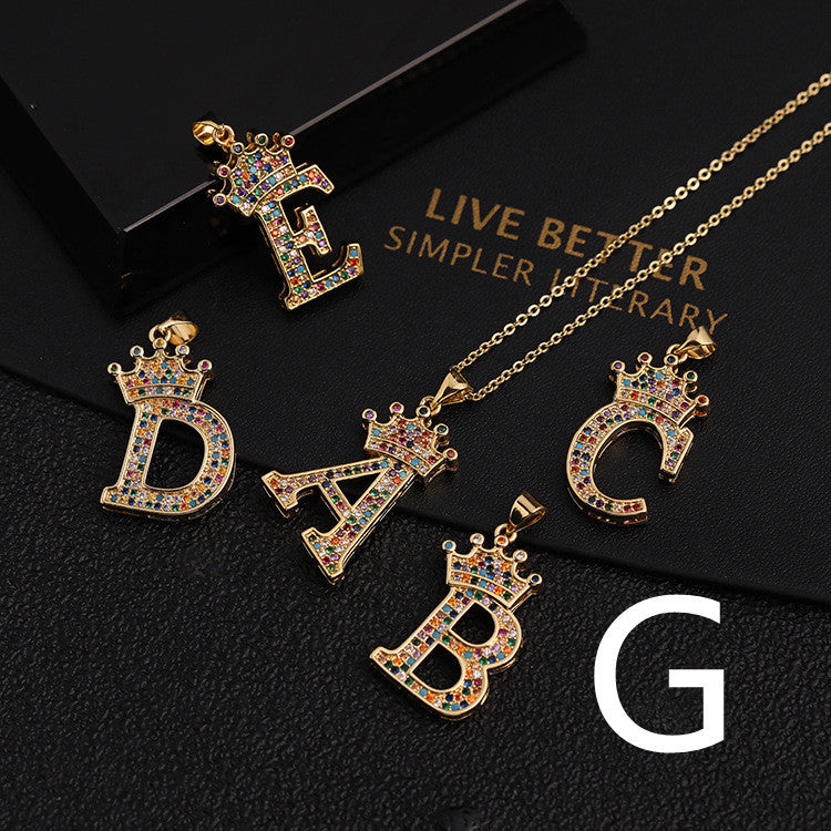 Micro-inlaid Colorful Zircon Hip-hop Personality 26 Letters Pendant Necklace