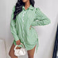 Abito-camicia a righe a contrasto di colore, a maniche lunghe, con risvolto, da donna
