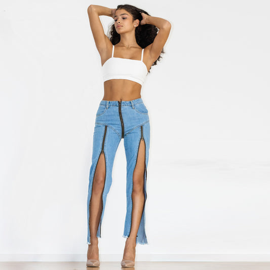 Shascullfites Women Split Straight Jeans