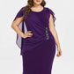 Round Neck Short Sleeve Chiffon Shawl Tight-Fitting Plus Size Dress Women