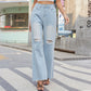 Denimhose mit weitem Bein, zerrissene Röhrenjeans