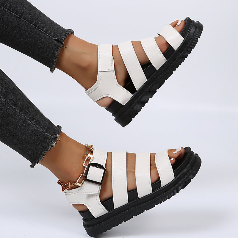 Buckle Sandals Flat PlatformThick Bottom Shoes Women Summer