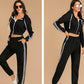 Schwarzer kurzer Pullover, lässiger Sportanzug, zweiteiliges Set für Damen