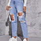 Lässige zerrissene Jeanshose mit hoher Taille