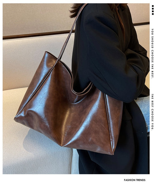 Capacity Leather Shoulder Bag Shopper Harajuku Simple Handbag