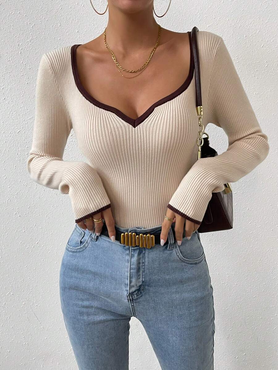 Scollo a V a righe colore a contrasto ampio taglie forti da donna